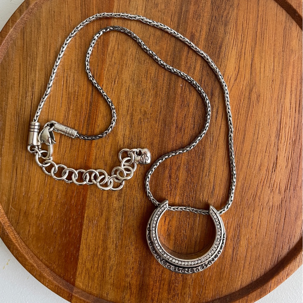 Silver Tone Moon Crystal Pendant Necklace by Brighton 15”